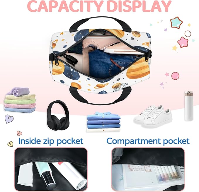 Astronaut Rocket Travel Duffle Bag for Women Men, Overnight Weekender Bag, Carry on Tote for Sport Gym