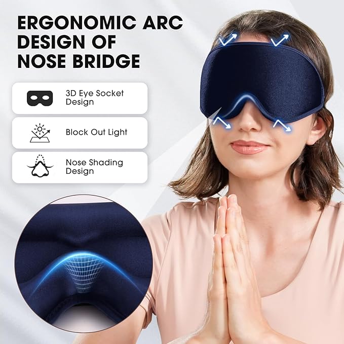 Sleep Mask | 99% Fully Block Out Light Eye Sleep Mask | Long Lash Extension | 3D Deep Contoured Eyes Cover Zero Pressure | Adjustable Straps | Sleep Travel Home Nap Rest Women Men (Dark Blue)