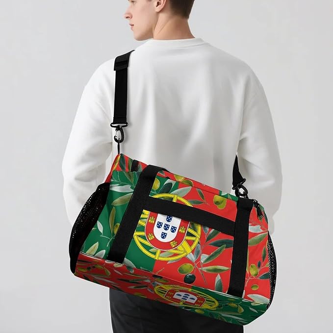 Portugal Flag Portuguese Olives Duffle Bag Gym Bag for Workout Travel Tote with Detachable Straps
