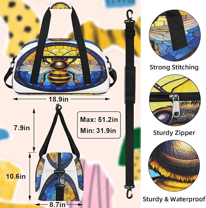 Travel Duffle Bag for travel duffle bag sports Girls Boys Kids Honey Animal Bee Lightweight Overnight Sleepover Weekender Bags Small Dance Gym Sport Bag Teens Carry-On Size Workout Bag