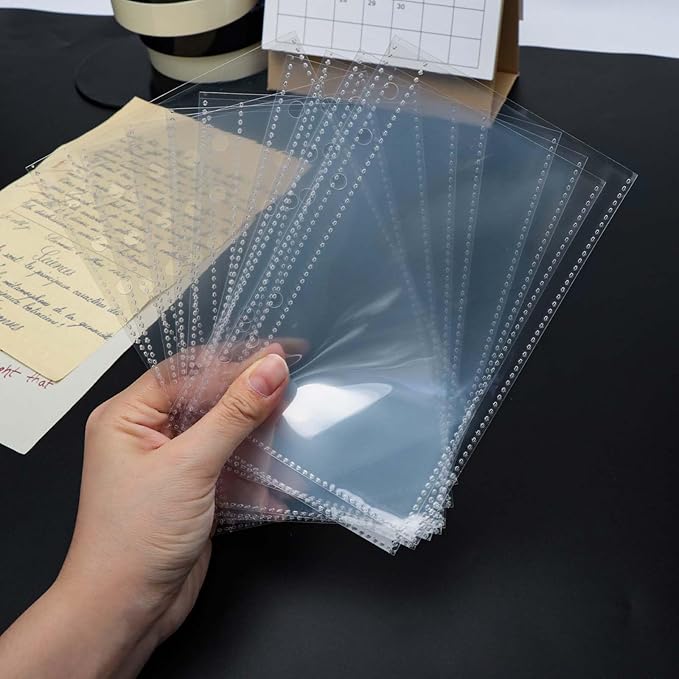 40 Sheets A6 Binder Sleeves Clear Page Protectors 3.4''x6.3'' 1 Pocket Plastic Photo Album Refill for 6 Ring Binder Cards Cash Photocards