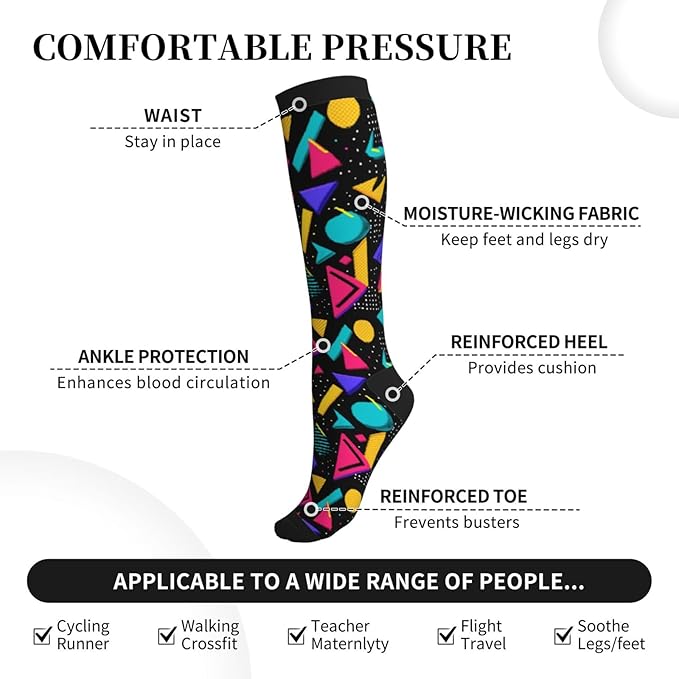 Compression Socks Knee High Circulation Support Socks For Women Men Athletic Running Work Hiking Cycling Travel