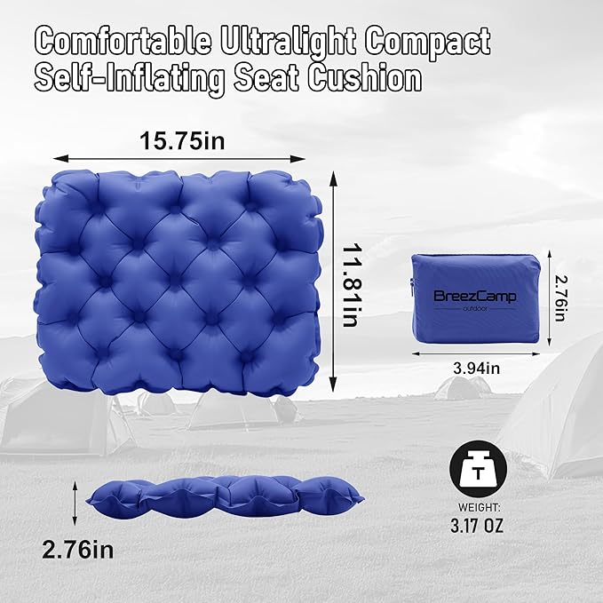 Inflatable Seat Cushion, Lightweight Stadium Seat Pad, Travel Air seat Cushion Anti-Slip for Airplane, Hiking, Climbing, Home and Camping,Navy Blue