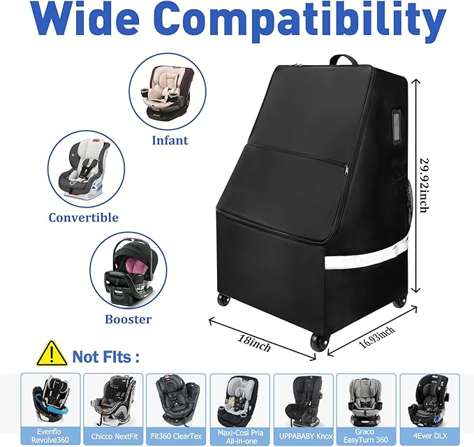 Upgrade Car Seat Travel Bag for Airplane With Wheels, Carseat Travel Bag for Airplane, Car Seat Travel Bag With Wheels, Wheeled CarSeat Travel Bag For Graco for Heavy-Duty Protection for Air Travel