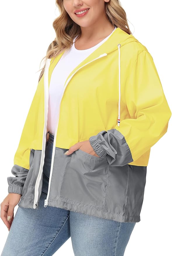 Avoogue Plus Size Raincoat Women Waterproof Rain Jacket Packable Outdoor Hooded Windbreaker
