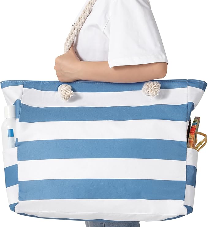 Clothirily Beach Bag for Women - Large Beach Tote Bag, Waterproof Sandproof Beach Bag with Zipper, Large Swim Pool Beach Tote