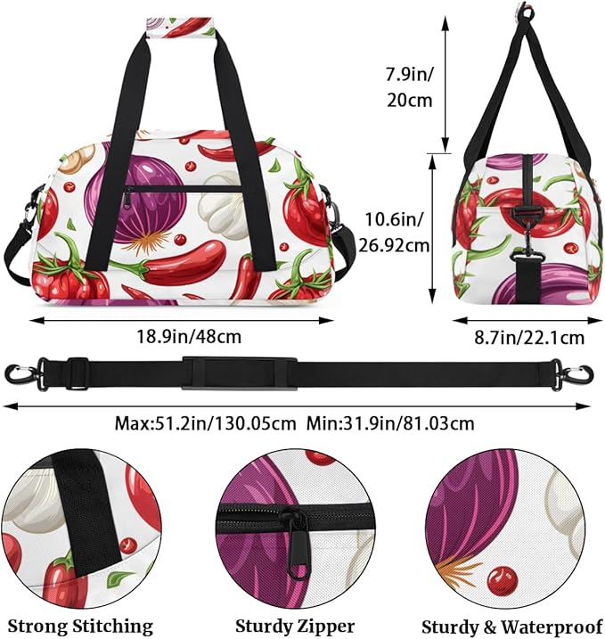 Chili Onion Tomato Kids-Duffel-Bags Gymnastics Dance Bag Carry-On Overnight Travel Gym Lightweight Dance Sports Bags For Girls Boys Kids，