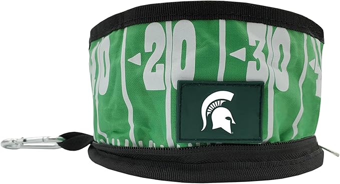 Pets First NCAA Michigan State Spartans Collapsible Dog Travel Bowl, Food and Water Bowl for Dogs & Cats. Lightweight Leak-Proof Pet Bowl for Travel with Football Field & Pebble-Grain Design