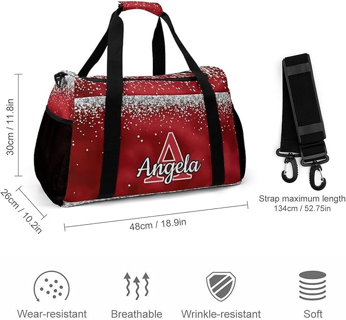Red Bling Print Personalized Travel Bag with Name for Women Men Custom Duffel Bag Weekender Bags Sports Tote Gym Bags