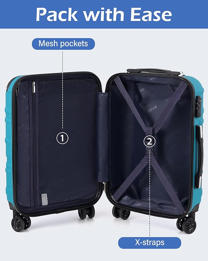 Coolife Hardside Luggage 3 Piece Set with TSA Lock, Spinner Wheels, Telescopic Handle, Lightweight Travel Suitcases (Champagne, 3 piece set)