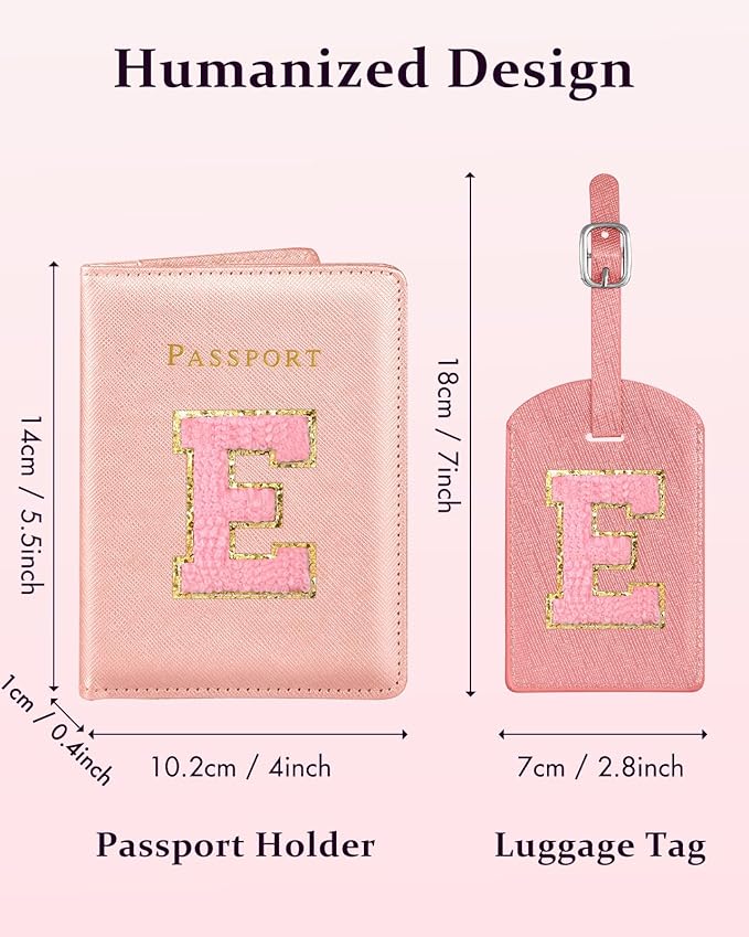 Slohif Passport Holder Initial Lugguage Tag Set Suitcase Cover Wallet Case for Travel Women - Leather Letter Passport Book Personalized Organizer Card Protector Sleeve Essentials Slim Carrier Red E