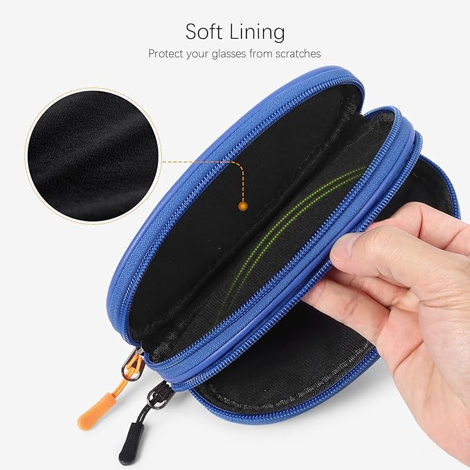 Double Eyeglasses Case Soft Portable Zipper Sunglasses Pouch with Keychain Clip for Men Women