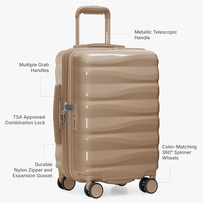 Traveler's Choice Edinburgh II Hardside Spinner Luggage, TSA Lock, Sand, 21" Carry-on