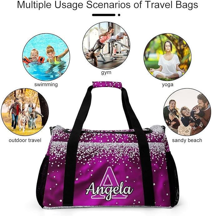 Rose Pink Bling Print Custom Sports Bag Names for Adult Personalized Name Duffle Gym Bag Travel Weekender Lightweight Bags