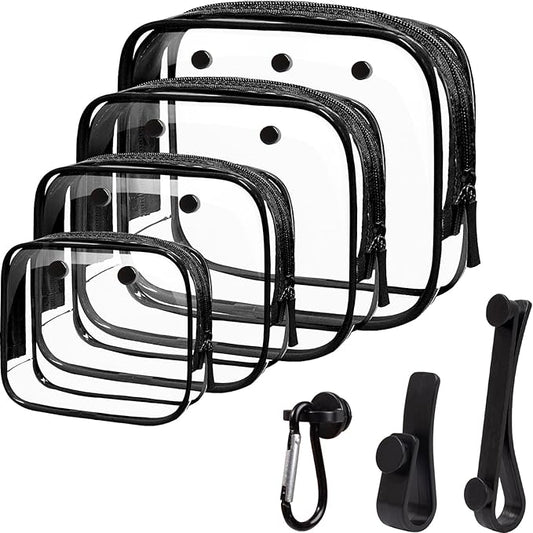 4 Pack Clear Toiletry Bags, Portable Travel Makeup Pouch with Zipper, TSA Approved Organizer, Clear Pouch Bags Compatible With Bogg Bag Divider Accessories (Black)