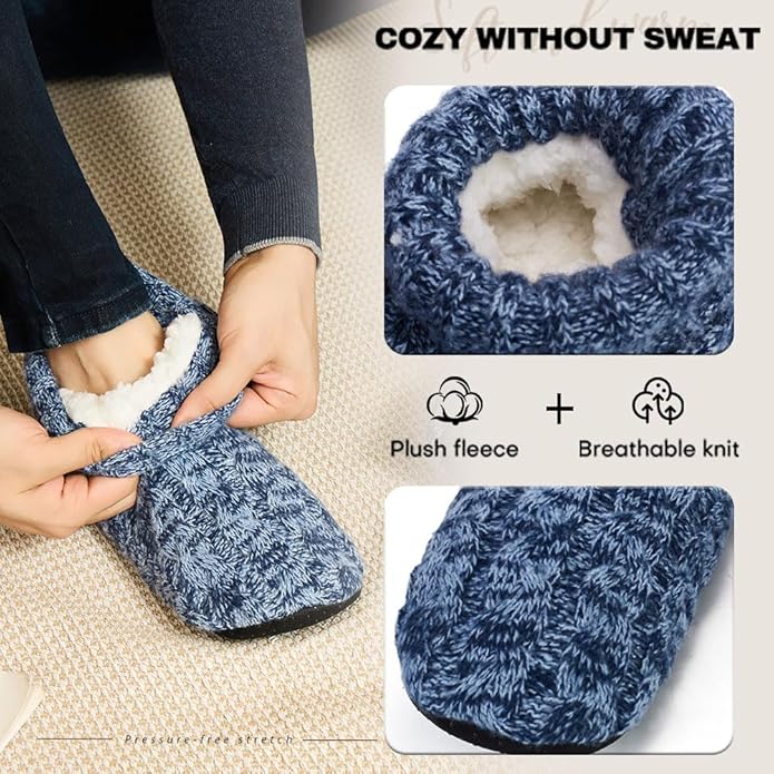 LEMZONE Mens Fuzzy Slipper Socks with Grippers, Winter Warm Sherpa Lined Indoor House Shoes Christmas Gifts for Dad Husband Boyfriend