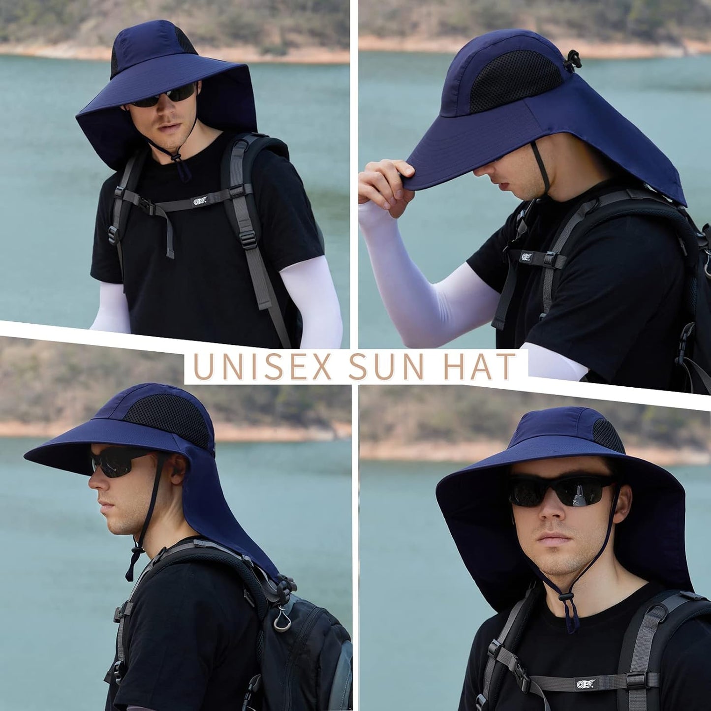 Sun Hat for Men Women with Neck Flap,UPF 50+ UV Protective Hiking Fishing Hats,Wide Brim Sun Hat for Women&Men