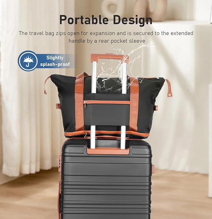 Carry on Luggage Set, 22x14x9 airline approved 100% PC hardshell, Lightweight TSA Locks Quiet Spinner Wheels Durable Zipper, Travel Luggage for Men Women, Y02 Black (20"/DB/TB) Slightly Small
