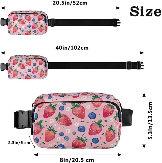 Pink Strawberry Blueberry Fanny Pack for Women Men Water Resistant Fashion Waist Packs with Adjustable Strap Belt Bag for Travel Workout Jogging Hiking 21219429