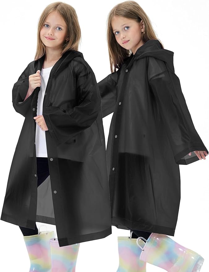 2 Pack Reusable Waterproof Raincoat EVA Emergency Rain Ponchos One Size Rain Jacket for Children, Boys and Girls