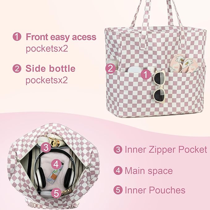 LEDAOU Beach Bag Waterproof Sandproof Women Beach Tote Pool Bag with Zipper for Swim Gym Grocery Travel with Wet Pocket | Sandproof, with Zipper, for Gym, Grocery, Travel, with Wet Pocket