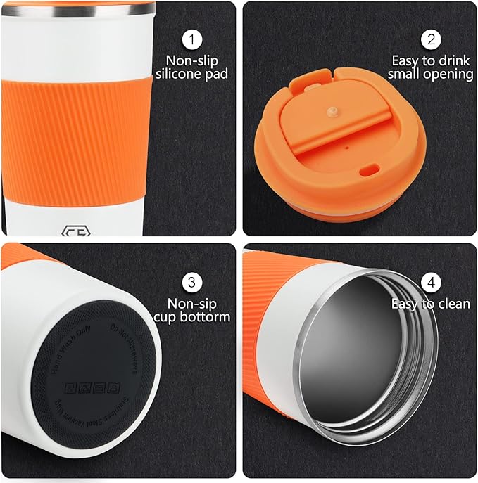 CS COSDDI 12 oz Stainless Steel Vacuum Insulated Tumbler - Coffee Travel Mug Spill Proof with Lid - coffee Cup for Keep Hot/Ice Coffee,Tea and Beer (Orange color)