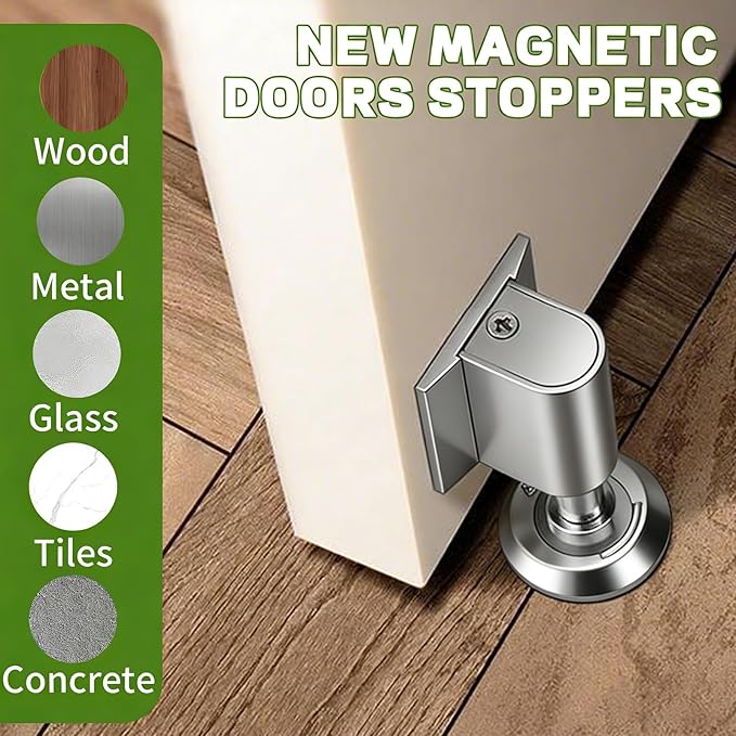 2026 New Door Wedge Stopper, Upgraded Magnetic Doors Stoppers for Bottom of Door, No Drill Invisible Doorstops for Inside Door, Heavy Duty Invisible Door Stop for Both Wall Floor Mounting(1 Nickel)