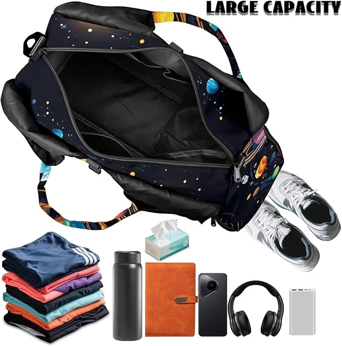 Mens Travel Bag with Shoe Compartment, Mens Gym Bag with Wet Dry Pocket, Double Zipper, Lightweight Sports Bag for Office Weekend Travel Shopping