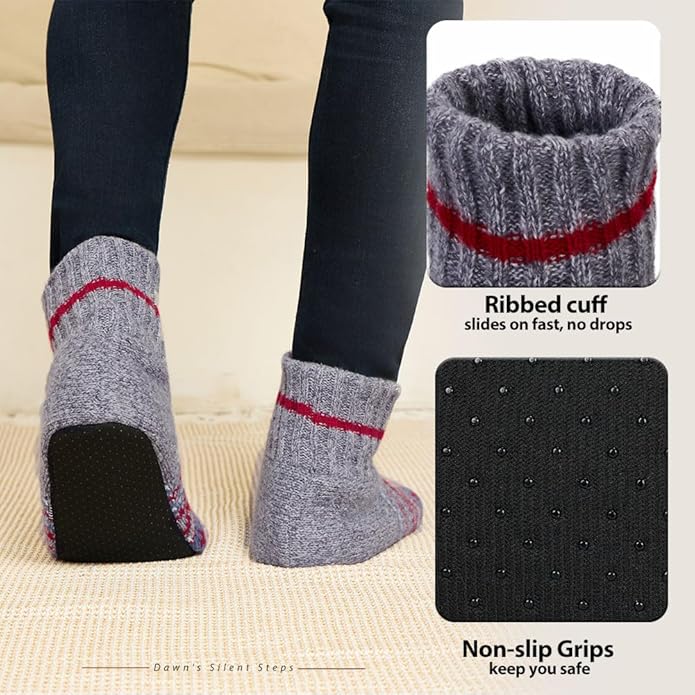 LEMZONE Mens Fuzzy Slipper Socks with Grippers, Winter Warm Sherpa Lined Indoor House Shoes Christmas Gifts for Dad Husband Boyfriend
