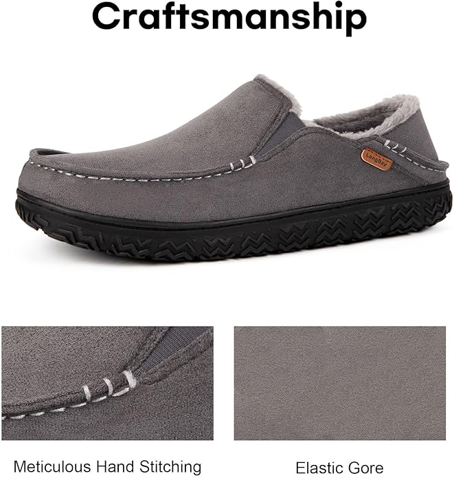 LongBay Men's Moccasin Slippers Comfy Warm Memory Foam House Shoes Winter for Indoor Outdoor