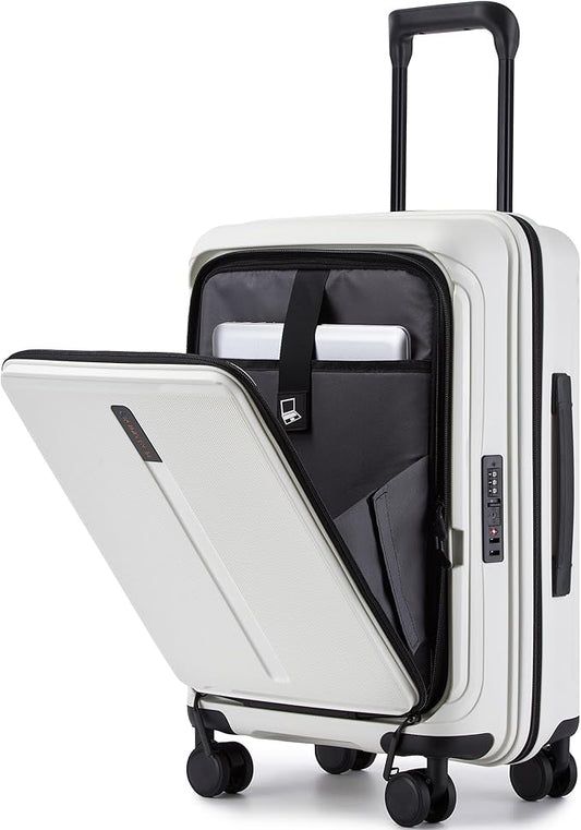 20“ Expandable Carry on Luggage Front Opening, 22x14x9 Airline Approved Hardshell Spinner Suitcase with Wheels, TSA Lock, Lightweight Travel Luggage (White, 20 inch)