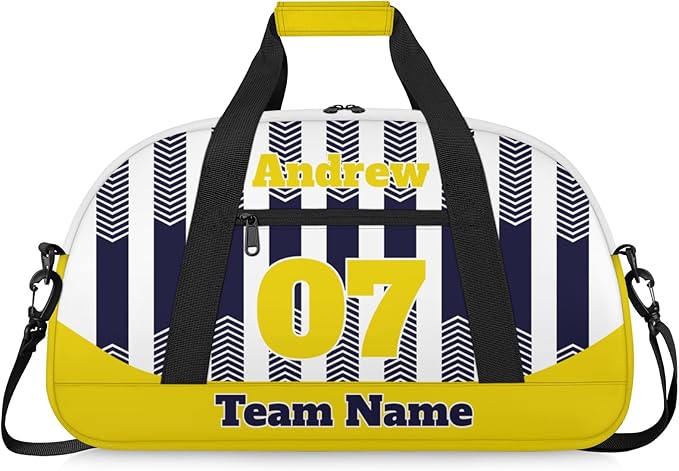 Basketball Soccer Gifts for Boys Girls - Custom Sports Duffle Bag, Personalized Name & Team Bag, Water-Resistant Gym Bag for Basketball, Soccer, Volleyball | Y-Navy Yellow