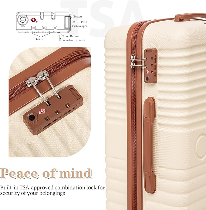 5 Piece Luggage Sets with Spinner Wheels and Tsa Lock, Hardshell ABS Suitcase Set, Lightweight Hardside Waterproof Travel Suitcases with Wheels, 20", 24", 28" Beige