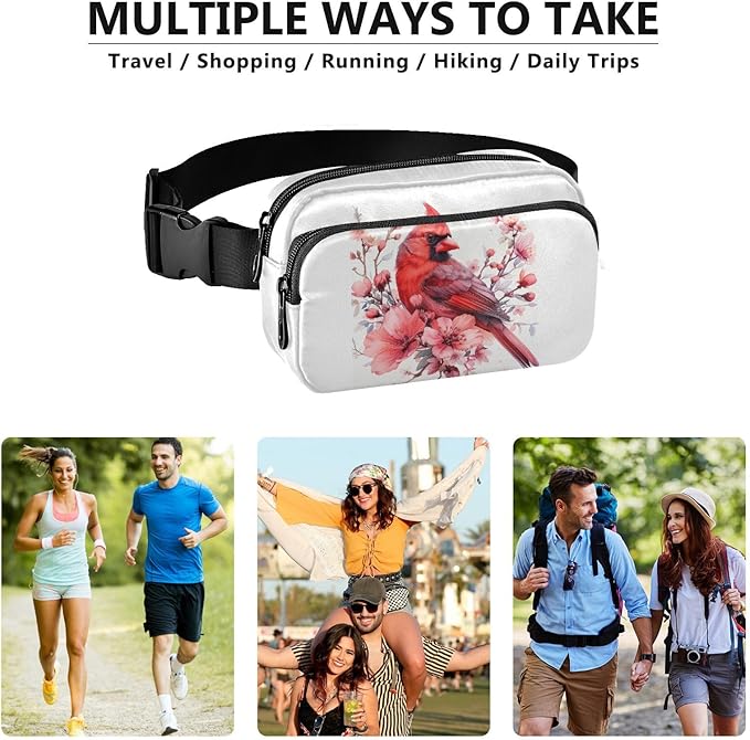 Cardinal Pink Flowers Fanny Pack for Women Men Water Resistant Fashion Waist Packs with Adjustable Strap Belt Bag for Travel Workout Jogging Hiking 21218738