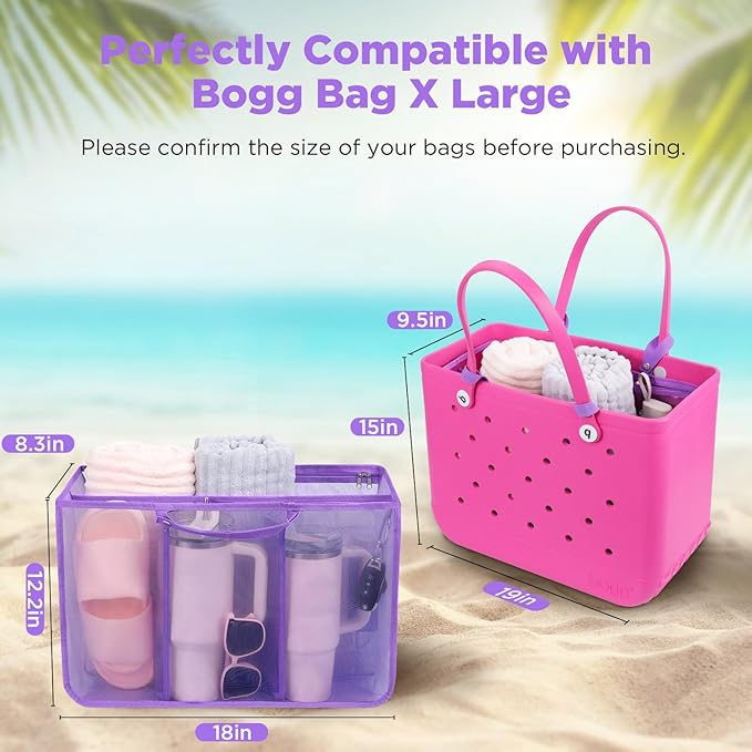 OUTXE Beach Bag Organizer Compatible with X Large Bogg Bag Accessories Inserts, Lightweight Mesh Insert Divider Pouch for Original XL Bogg Bags, Beach Tote Bags Insert for Organizing