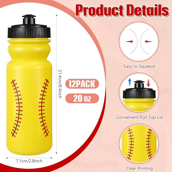 24 Pcs Sport Party Favors Include 12 Pcs 20 oz Plastic Soccer Football Basketball Water Bottles Bulk 12 Pcs 40"x12" Softball Baseball Cooling Towels for Soccer Sport Team Gift