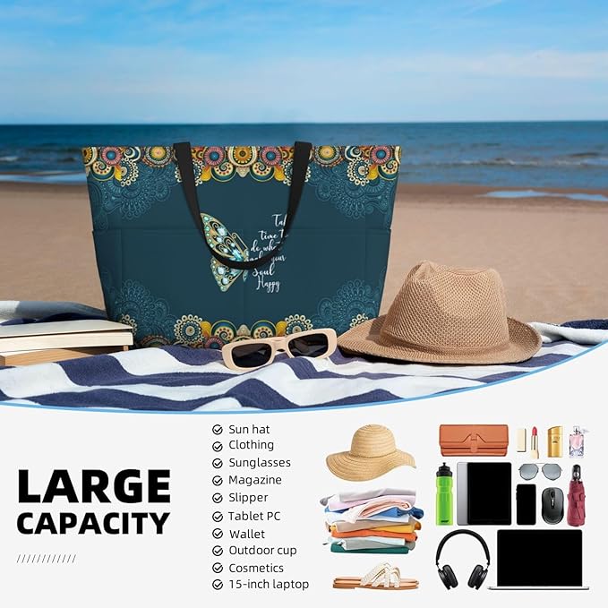 Large Beach Bag for Women Waterproof Foldable Travel Shoulder Tote Bag with Pocket for Weekender Pool Vacation