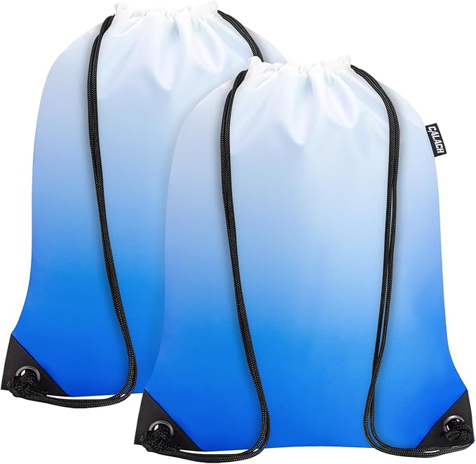 2PCS Drawstring Bags Bulk, String Backpack for Men Women, Cinch Bag Draw String Back Bag for Gym, Sports, Travel, Swimming, Beach, Gradient blue