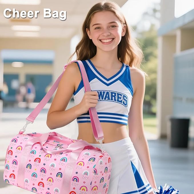 Gym Bag Sports Duffle Bag with Wet Pocket Weekender Overnight Bags with Waterproof Shoe Pouch and Air Hole for Girls Kids Women Workout Travel Bags (Rainbow)