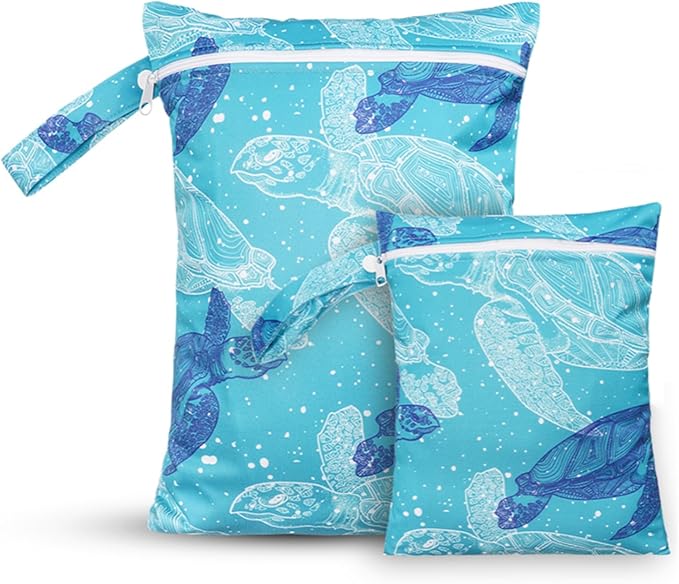 2 Sizes Wet Bags, Waterproof Storage Bag for Baby Diapers and Pump Parts, Reusable Diaper Bag with Zippered Pockets and Handle, Travel Bags, Beach, Pool, Gym Bag for Swimsuits & Wet Clothes, Set of 2