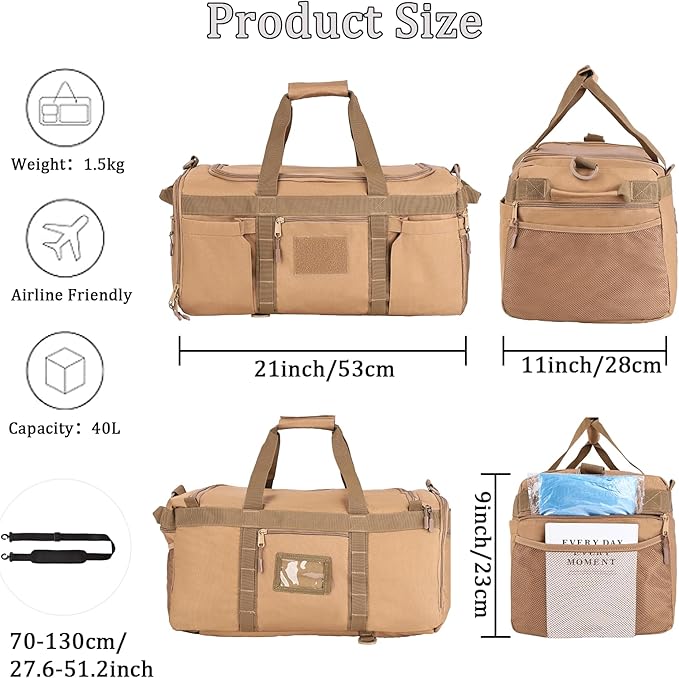 Greencity Gym Bag Duffel Bag with Shoe Compartment for Men Sports Duffels Bag Fitness (Coyote)