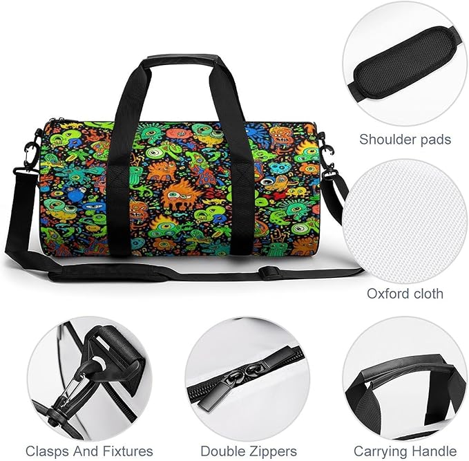 Workout Lightweight Duffel Bags Trippy Monster Art Black Carry On Weekender Overnight Bag Gym Sport Yoga Dance Bags