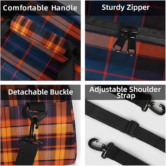 Sports Duffel Bags, Orange Plaid Water-Resistant Gym Duffle Bag for Men Women, Lightweight Weekender Overnight Bag for Fitness, Workout, Travel