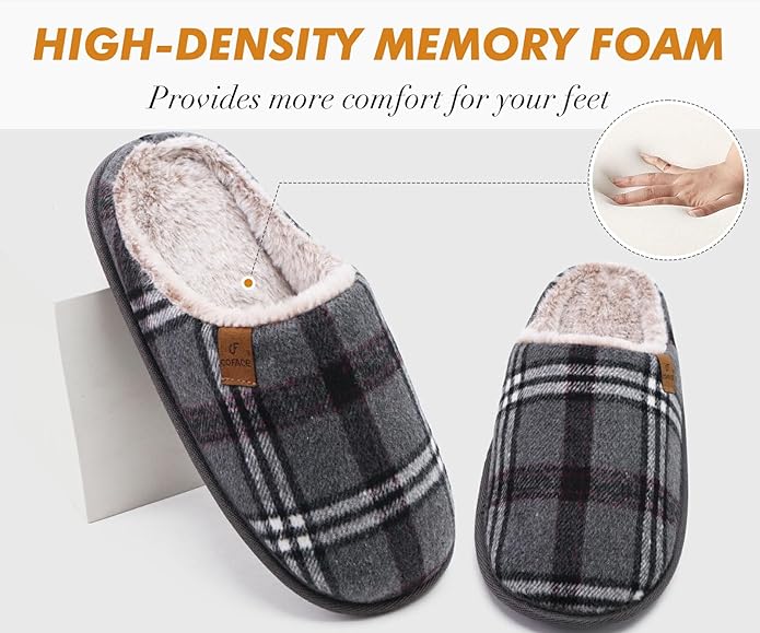 COFACE Mens Cozy Memory Foam Scuff Slippers Casual Slip On Warm House Shoes Indoor/Outdoor Sandal Slippers With Arch Support Rubber Sole Size 7-15