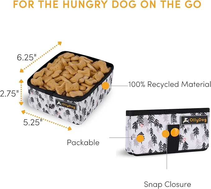 OllyDog Crumple Travel Food Bowl, Water-Resistant Collapsible Dog Bowl, Portable Dog Bowl, Pet Supplies, Ideal for Outdoor Camping, Walking, Traveling, Hiking (Tree Hugger - Night)