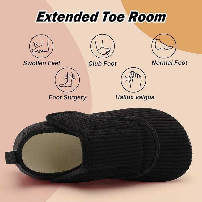 BARERUN Slippers for Women Men Wide House Diabetic Shoes for Women Men Warm Arthritis Edema Swollen Neuropathy Socks Slip on Adjustable Fuzzy Comfy Soft Womens Mens Bedroom Sliipers