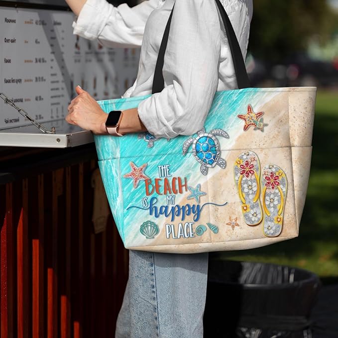 Beach Bag Tote Bags Waterproof Sandproof for Women Large Beach Tote Bag Foldable with Pockets for Weekend Vacation