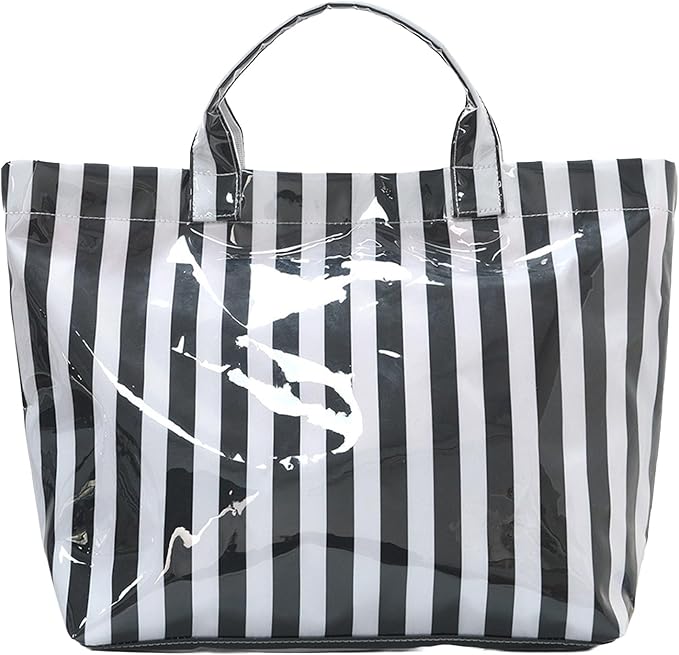 JQWYGB Striped PVC Tote Bag Large Glossy Striped Handbags Waterproof Top Handle Bag Plastic Tote Handbag Beach Travel Work