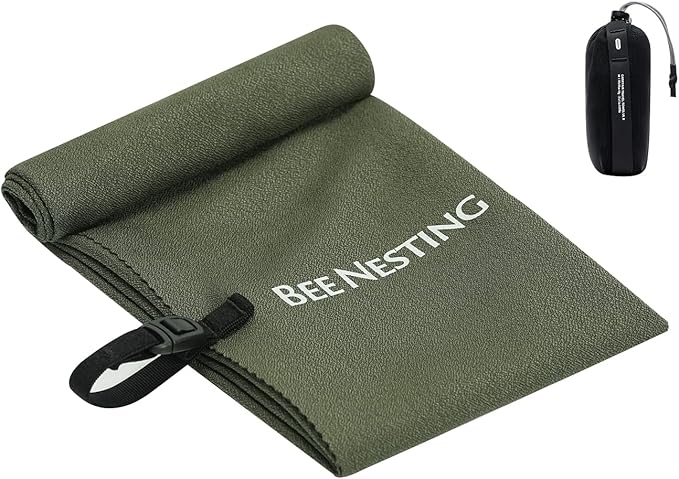 Bee Nesting Ultralight Quick Dry Towels for Backpacking, Microfiber Towel Tavel Accessories for Hiking, Beach, Gym, Swimming, Pocket Sweat Towels(M Olive Drab