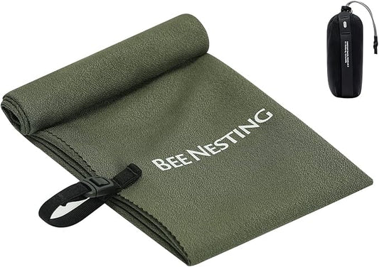 Bee Nesting Ultralight Quick Dry Towels for Backpacking, Microfiber Towel Tavel Accessories for Hiking, Beach, Gym, Swimming, Pocket Sweat Towels(M Olive Drab
